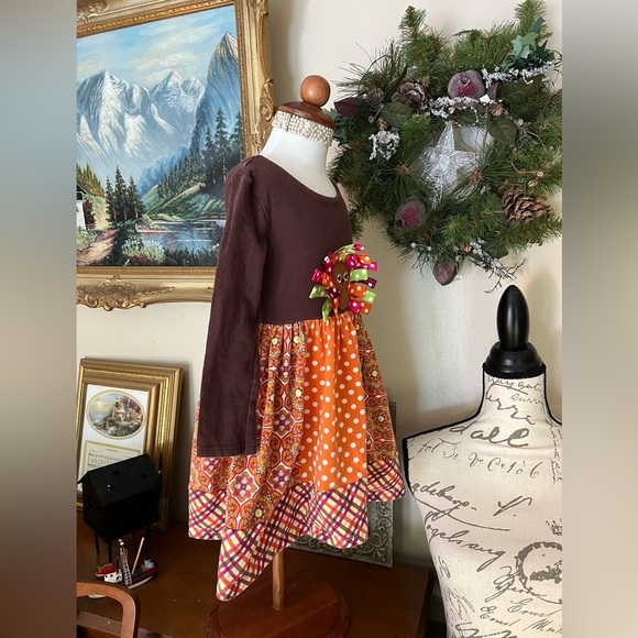 🧡 Girls Thanksgiving Turkey Long-Sleeve Dress - Picture 5 of 8